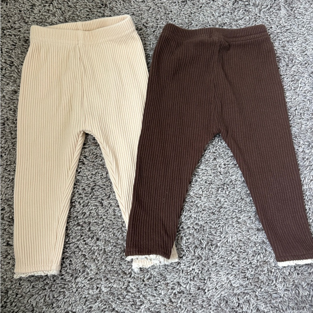 Amazon Essentials Kids Ribbed Leggings in Cream and Brown